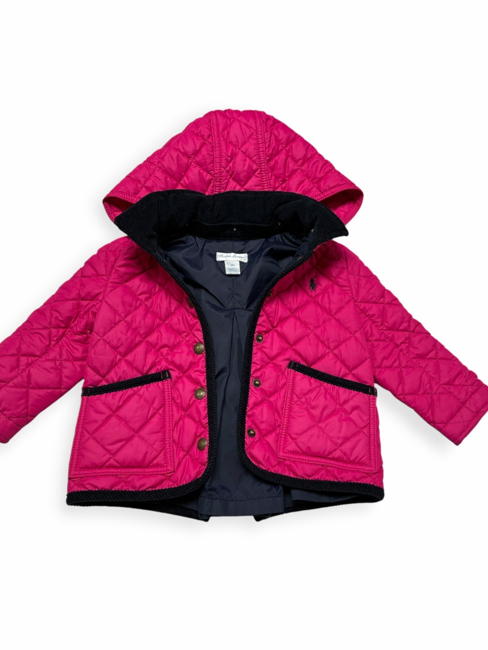 Ralph Lauren Girls' Quilted Hot Pink Hooded Jacket